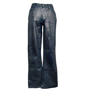 Vintage XOXO Womens Juniors Jeans Flare Y2K Metallic Denim Silver Blue Sz 9 10